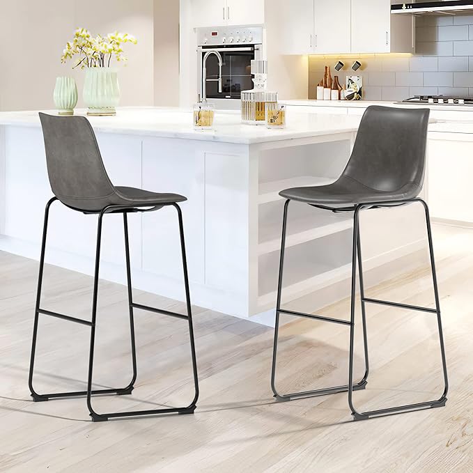 NicBex Retro Bar Stools Crazy-Horse Leather with Metal Legs Barstools, Lounge Kitchen Island Bar Stools, Set of 2, (Grey Color) (A-GE17023-USSU014) - LeafyLoom