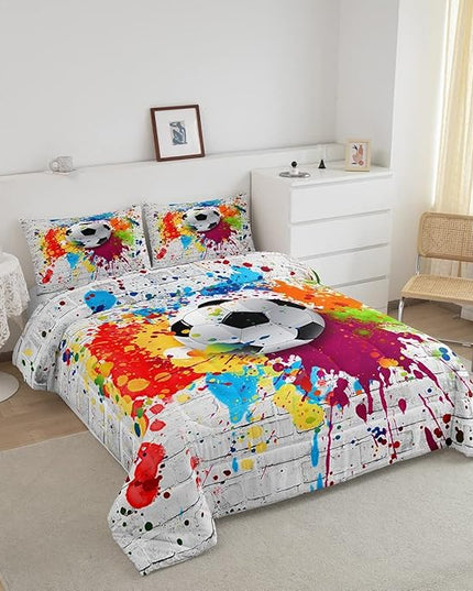 Feelyou Football Bedding Set Rugby Sports Comforter Set Soccer Ball Game Comforter for Boys Girls Teens Decor Gift for Football Lover Duvet Set Queen Size with 2 Pillow Case Boys - LeafyLoom