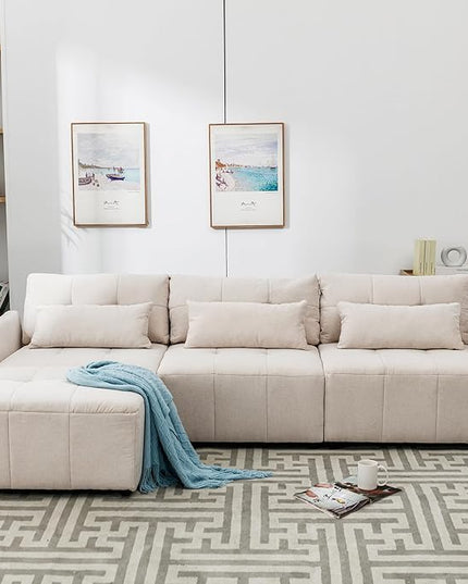 Oversized Sectional Sofa with USB Charging Port, Movable Ottoman & 2 Pillows, Extra Deep Seats & Button Tufted Backrest, 3-Seat L-Shaped Cloud Couch for Apartment, Living Room, Bedroom - LeafyLoom