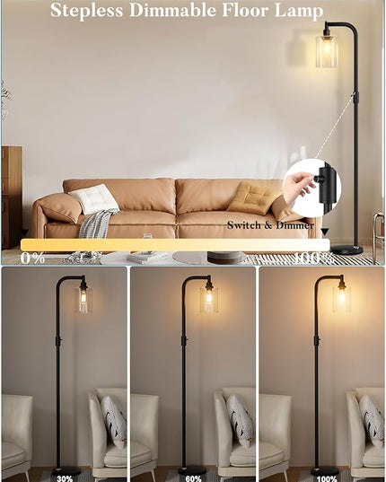 Lightdot 63IN Dimmable Industrial Floor Lamp, Black Modern Standing Lamps with Clear Glass Lampshade, E26 LED Bulb Included, Farmhouse Floor Lamp for Living Room Bedroom - LeafyLoom