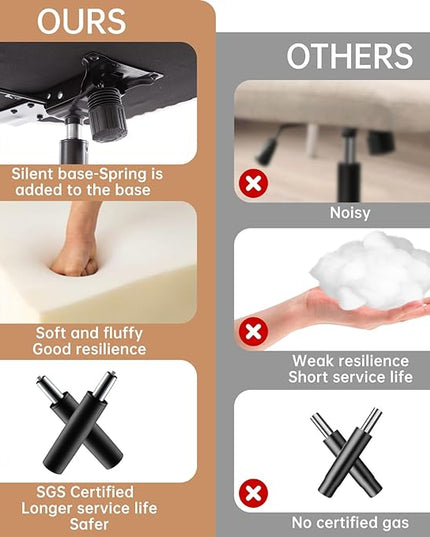 Criss Cross Armless Home Office Chair with Replaceable Wheels/Fixed Base and Lumbar Support for Living Room, Wide Seat Adjustable Legged Swivel Chair, Comfy Linen Computer Chair for Vanity, Beige - LeafyLoom