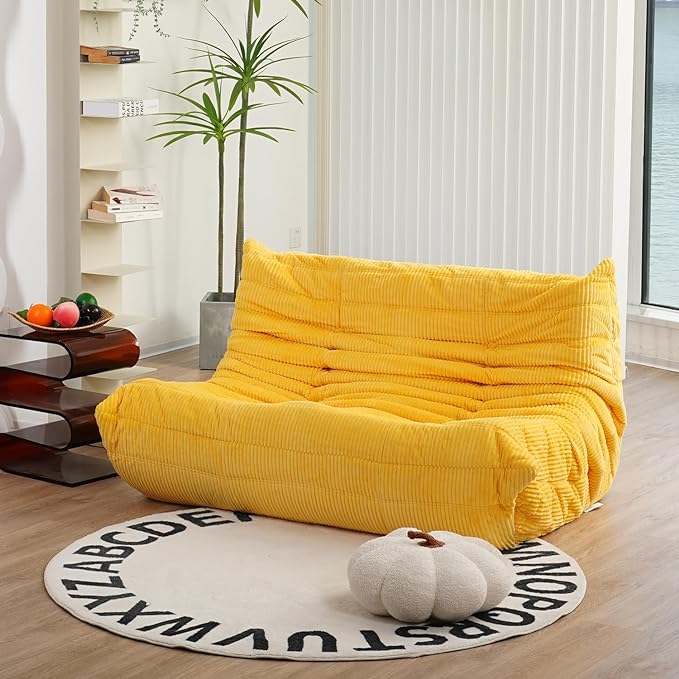 N&V Fireside Loveseat, Mid Century Armless Twin Size Floor Sofa, Soft Premium Corduroy Floor Lounge Chair, Foam Sofa Accent Chair for Living Room Bedroom and Office, Tuscany - LeafyLoom