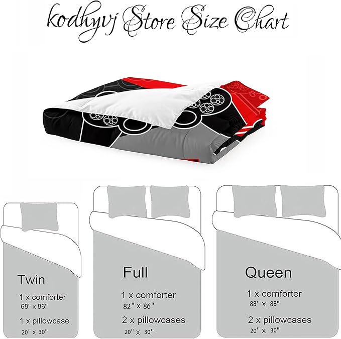Gaming Bedding Sets for Boys Bedroom Video Gamer Comforter Set Full Size Black Red Game Controller Beddings for Kids Teens 1 Comforter and 2 Pillowcases - LeafyLoom