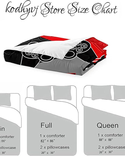 Gaming Bedding Sets for Boys Bedroom Soft Video Gamer Comforter Set Queen Size Black Red Game Controller Beddings for Kids Teens 1 Comforter and 2 Pillowcases - LeafyLoom