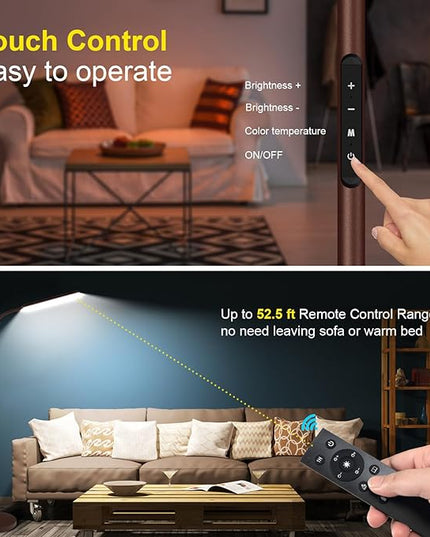 Dimunt LED Floor Lamp, Bright 15W Floor Lamps for Living Room, Adjustable 3000K-6000K & Brightness Standing Lamp with Remote & Touch Control, Reading Floor Lamps with 1H Timer for Home Office-Brown - LeafyLoom