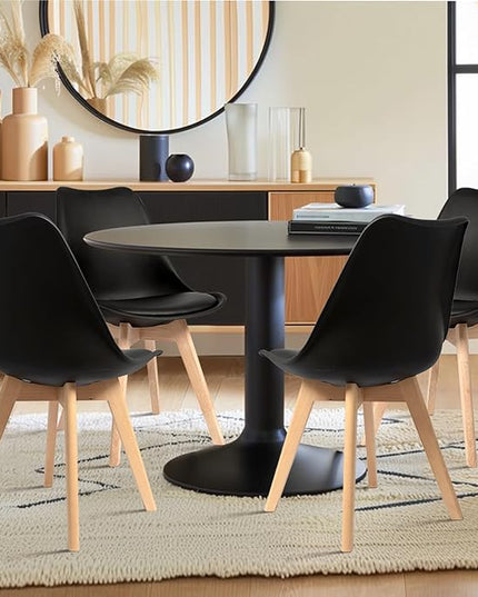 CangLong Side Chair Mid Century Modern Dining Chair with Wood Legs for Kitchen, Living,Dining Room, Set of 4, Black - LeafyLoom