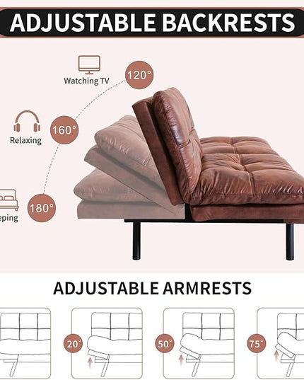 MUUEGM Futon Sofa Bed Convertible Memory Foam Sleeper Couch,Modern Faux Leather Loveseat for Living Room,Small Compact Space,Dorm,Office,Adjustable Armrests Backrest Sofabed, Dark Brown - LeafyLoom