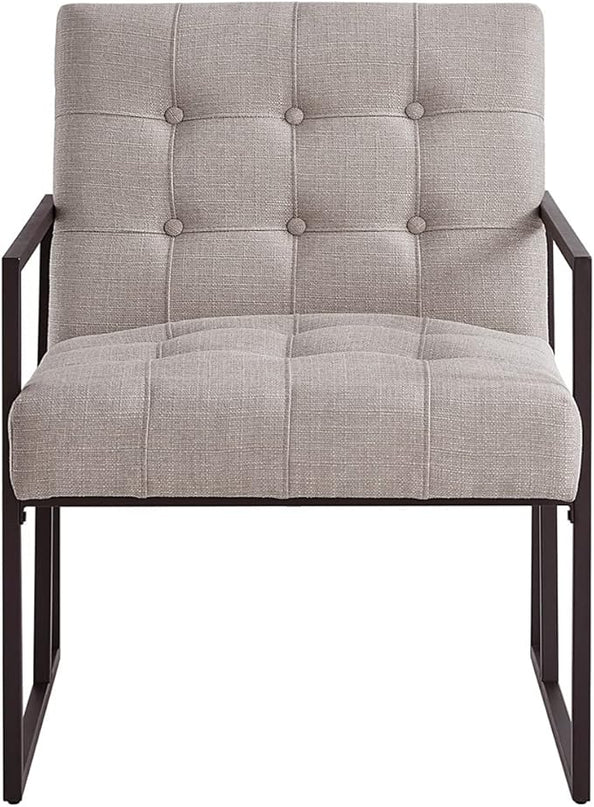 24KF Mid-Century Linen Color Button Tufted Accent Chair with Metal Stand, Decorative Furniture Chairs for Living Room Bedroom - Linen - LeafyLoom