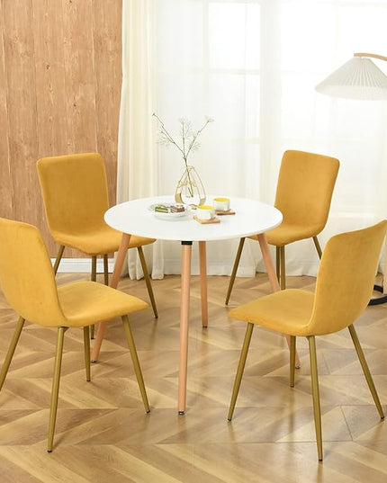 FurnitureR Dining Chairs Upholstered Set of 4, Terry Fabric Accent Side Chair Armless Mid-Back with Metal Legs for Living Room Kitchen Dining Room, Yellow - LeafyLoom