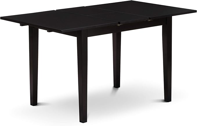 East West Furniture NODA5-BLK-C 5 Piece Dining Room Table Set Includes a Rectangle Kitchen Table with Butterfly Leaf and 4 Linen Fabric Upholstered Dining Chairs, 32x54 Inch, Black - LeafyLoom