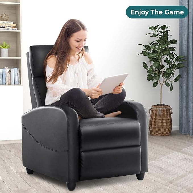 Recliner Chair for Adults, Massage Reclining Chair for Living Room, Adjustable Modern Recliners Chair, Home Theater Seating Single Sofa Recliner with Padded Seat Backrest (Deep Black) - LeafyLoom