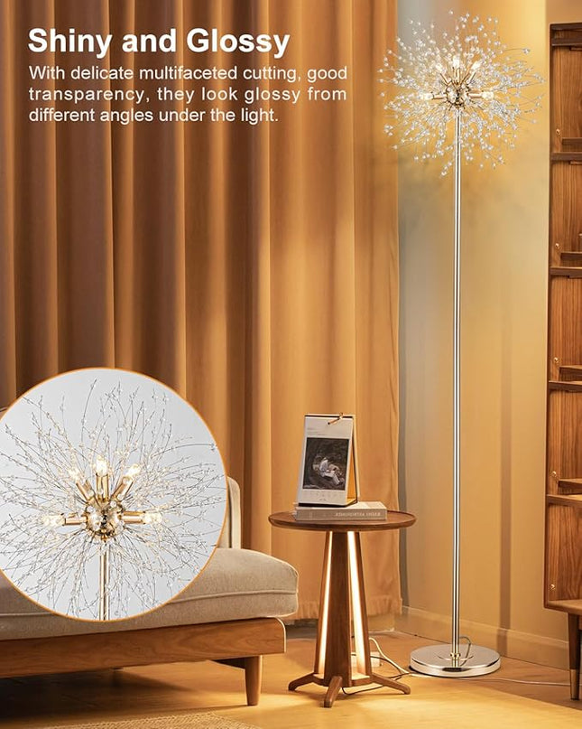 Modern Crystal Floor Lamp (6-Light, 70-Inch, Gold), Standing Lamp with Footswitch, LED Floor Lamp for Living Room, Girls Room, Bedroom, Dresser, Office (Bulbs NOT Included) - LeafyLoom