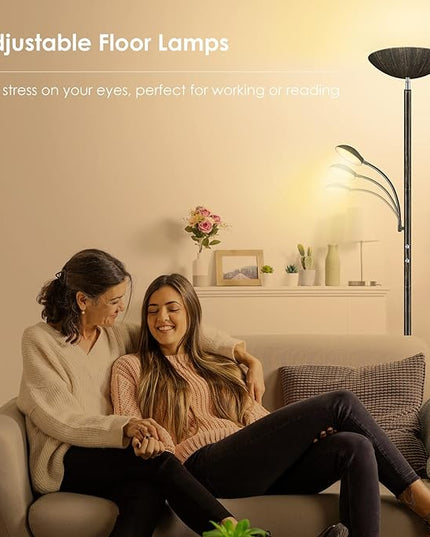 Floor Lamp, LED 20W/2000LM Bright Torchiere Floor Lamp with 5W Adjustable Reading Lamp, Stepless Dimmable Standing Lamp, 2 Rotary Switch, Modern Floor Lamps for Living Room, Bedroom, Office,Bronze - LeafyLoom