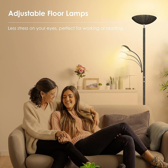Floor Lamp, LED 20W/2000LM Bright Torchiere Floor Lamp with 5W Adjustable Reading Lamp, Stepless Dimmable Standing Lamp, 2 Rotary Switch, Modern Floor Lamps for Living Room, Bedroom, Office,Bronze - LeafyLoom