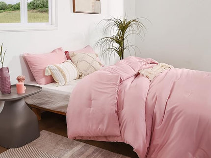 ROSGONIA King Size Comforter Set Pink, 3pcs (1 Boho Pink Comforter & 2 Pillowcases) All Season Bedding Soft Lightweight Bedspread Blanket Quilts - LeafyLoom