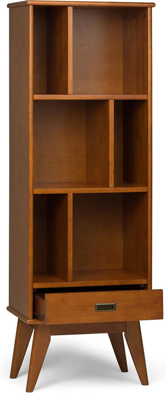 SIMPLIHOME Draper SOLID HARDWOOD 22 Inch Mid Century Modern Bookcase and Storage Unit in Teak Brown, For the Living Room, Study Room and Office - LeafyLoom