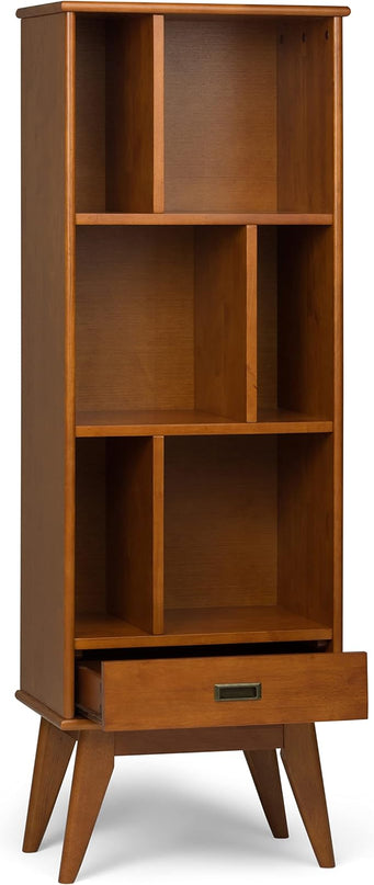 SIMPLIHOME Solid Hardwood 22 Inch Mid Century Bookcase, End Table and Storage Unit Bundle in Teak Brown, 6 Shelves and Drawer - LeafyLoom