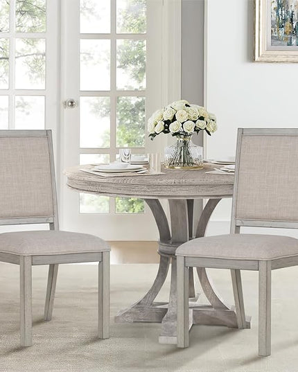 COLAMY Wood Dining Chairs Set of 2, Mid Century Modern Upholstered Kitchen Chairs,19 Inch Fabric Dining Chair with Back for Kitchen Dining Room,Grey - LeafyLoom