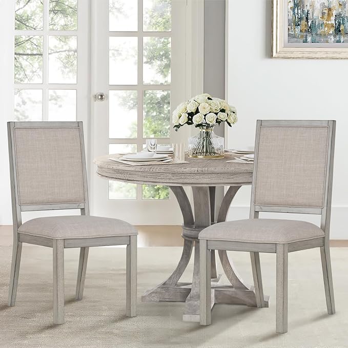 COLAMY Wood Dining Chairs Set of 2, Mid Century Modern Upholstered Kitchen Chairs,19 Inch Fabric Dining Chair with Back for Kitchen Dining Room,Grey - LeafyLoom
