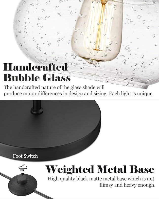 ELYONA Industrial Floor Lamp, Modern Standing Light with Handblown Seeded Bubble Glass Shade, Tall Pole Farmhouse Corner Light for Living Room Bedroom Office, Edison 6W Bulb Included, Black - LeafyLoom