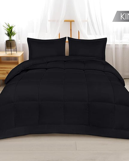 Utopia Bedding King Size Comforter Set with 2 Pillow Shams, Bedding Comforter Sets, Down Alternative Black Comforter, Soft and Comfortable, Machine Washable - LeafyLoom