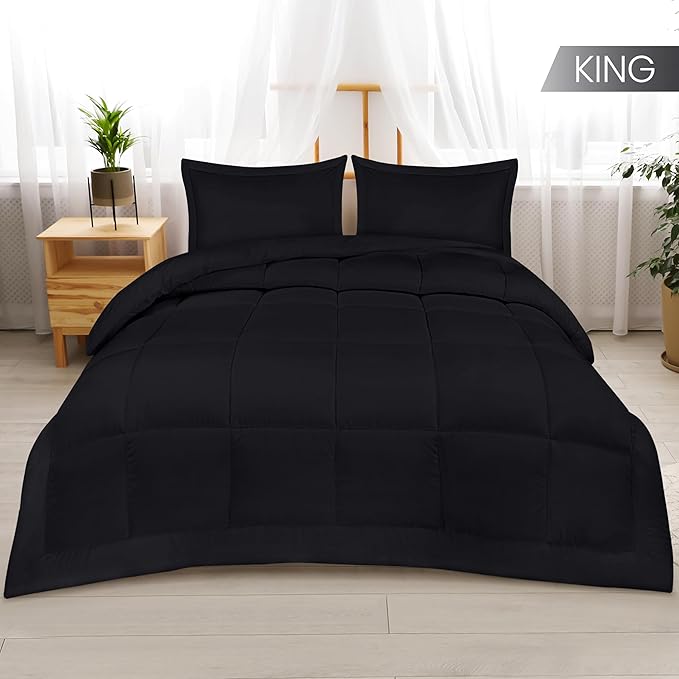 Utopia Bedding King Size Comforter Set with 2 Pillow Shams, Bedding Comforter Sets, Down Alternative Black Comforter, Soft and Comfortable, Machine Washable - LeafyLoom
