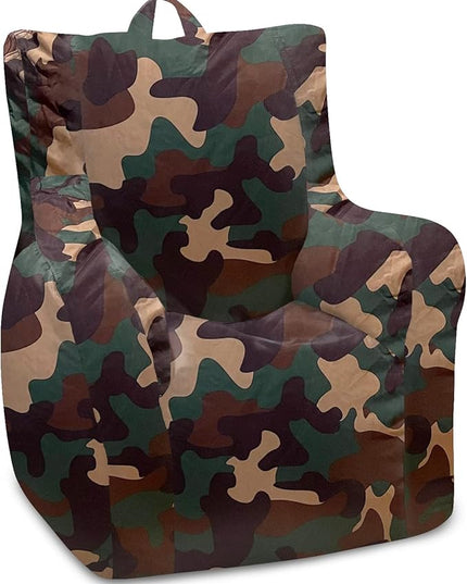 Posh Creations Structured Comfy Bean Bag Chair for Gaming, Reading and Watching TV, Pasadena Chair, Nylon - Camo Green - LeafyLoom