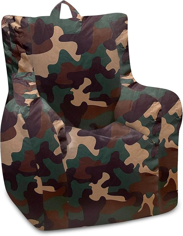 Posh Creations Structured Comfy Bean Bag Chair for Gaming, Reading and Watching TV, Pasadena Chair, Nylon - Camo Green - LeafyLoom