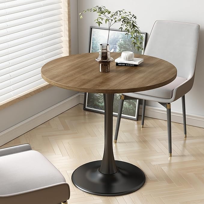 Wood Round Table Modern Dining Table Tulip Round Kitchen Table Wooden Mid Century Coffee Table for Living Room 31.5 inch - LeafyLoom