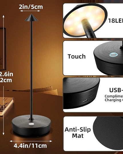Cordless Table Lamp Rechargeable-Protable 6000mAh Battery Operated Outdoor Waterproof Table Light-Dimmable LED Touch Desk Lamps for Patio Dining Restaurant Home Living Room Set of 2 Black - LeafyLoom
