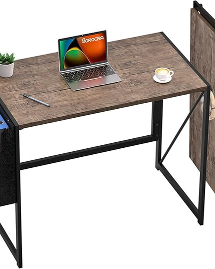 Folding Desk, Small Foldable Desk 31.5 Inch for Small Space, Computer Table Home Office Writing Desk with Storage Bag Headphone Hook, Easy Assembly, Brown - LeafyLoom