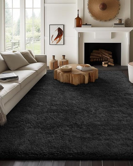 Ophanie Machine Washable Upgrade 8x10 Rugs for Living Room, Black, Fluffy Shaggy Soft Area Rug, Black Non-Slip Indoor Floor Carpet for Bedroom, Kids Baby Boys Teen Dorm Home Decor Aesthetic, Nursery - LeafyLoom