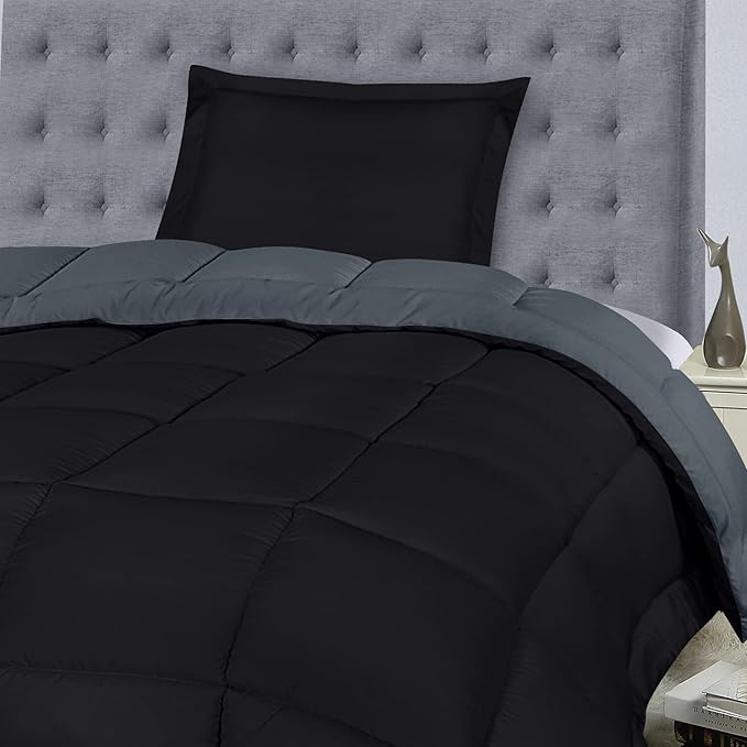 Utopia Bedding Twin Comforter Set Kids with 1 Pillow Sham, Bedding Comforter Sets, Down Alternative Reversible Black/Grey Comforter, Soft and Comfortable, Machine Washable (Pack of 6) - LeafyLoom