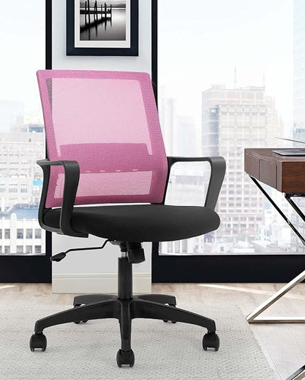 Office Chair Ergonomic Desk Task Chair Mesh Computer Chair Mid-Back Mesh Home Office Swivel Chair Modern Executive Chair with Wheels Armrests Lumbar Support (Pink) - LeafyLoom