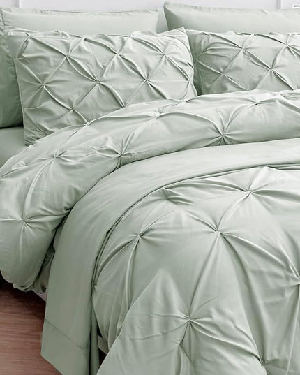 Lane Linen Comforter Set Full Szie, 7 Piece Bed in a Bag Set, Soft Full Size Bed Set, Full Size Bed Sheets and Comforter Set, Full Size Bedding Comforter Set with Sheets, Pillowcases & Shams - Mineral - LeafyLoom