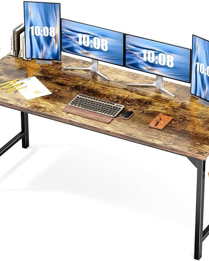 JHK Computer Desk Office 63 Inch Writing Work Kids Study Simple Wooden Table for Home Bedroom Modern Style with Headphone Hooks & Storage Bag, Rustic Brown - LeafyLoom