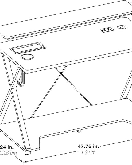 OSP Home Furnishings Checkpoint Ghost Battlestation Gaming Desk with RGB LED Lights, Black - LeafyLoom