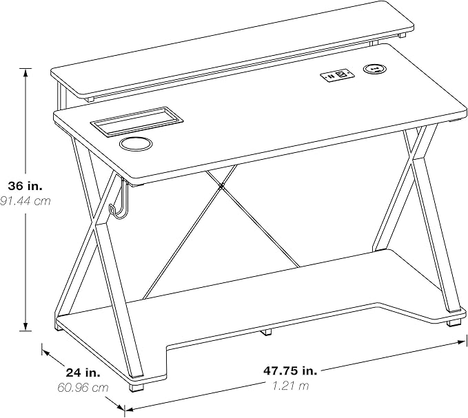 OSP Home Furnishings Checkpoint Ghost Battlestation Gaming Desk with RGB LED Lights, Black - LeafyLoom