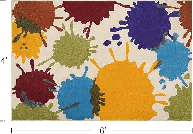 Art Bedroom Rug, 4'x6' Machine Washable Kids Rug for Playroom, Paint Splash Rainbow Area Rug for Classroom, Soft Colorful Living Room Rug Throw Play Mat for Nursery Office Preschool - LeafyLoom