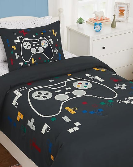 KALEIDOSPACE Kids Bedding Sets for Boys Girls, Glow in The Dark 5 Piece Gamer Twin Bed in A Bag, Ultra Soft Microfiber Kids Bedding for All Season (66"X86" - LeafyLoom