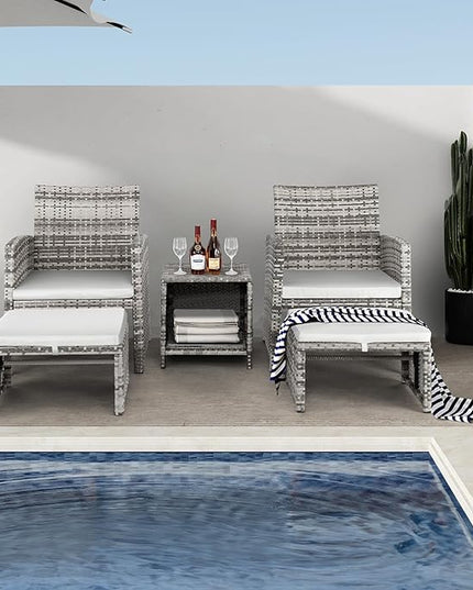 Outvita 5 Pieces Patio Furniture Set, Outdoor Rattan Sectional Sofa Conversation Sets with Coffee Table, Single Sofa and Ottoman for Garden Backyard Balcony Porch Poolside(Gray Gradient) - LeafyLoom