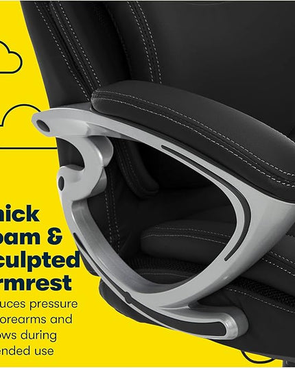 Serta Bryce Executive Office Chair, Ergonomic Computer DeskChair with Patented AIR Lumbar Technology, Comfortable Layered Body Pillows for Cushioning, SertaQuality Foam, Bonded Leather, Black - LeafyLoom