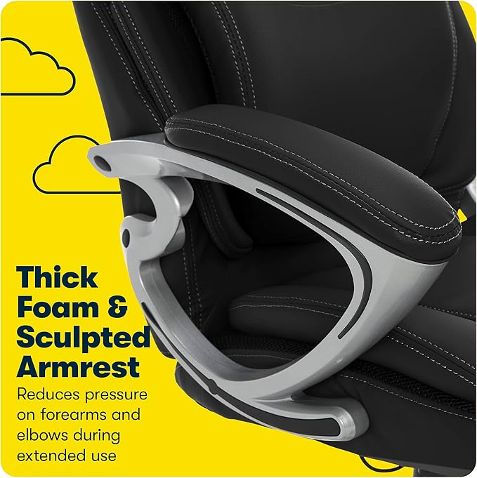 Serta Bryce Executive Office Chair, Ergonomic Computer DeskChair with Patented AIR Lumbar Technology, Comfortable Layered Body Pillows for Cushioning, SertaQuality Foam, Bonded Leather, Black - LeafyLoom