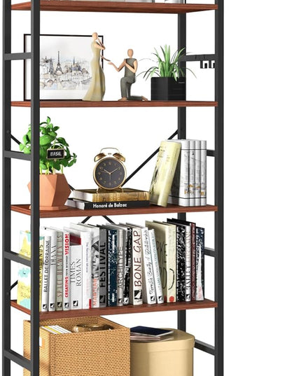 Yoobure 5 Tier Bookshelf - Tall Book Shelf Modern Bookcase for CDs/Movies/Books, Rustic Book Case Industrial Bookshelves Book Storage Organizer for Bedroom Home Office Living Room Brown - LeafyLoom