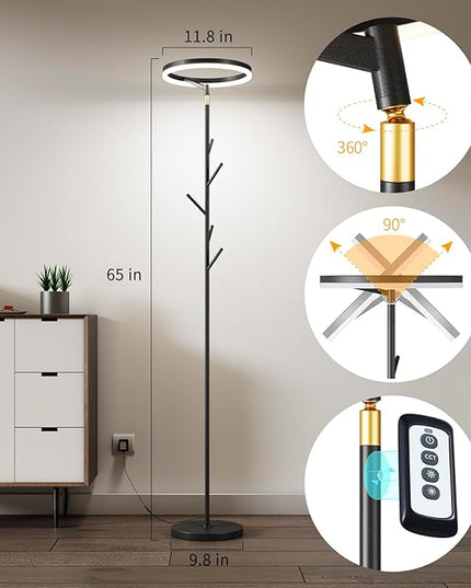 Innovative Floor Lamp, Floor Lamps for Living Room with Coat Rack, Floor Lamps with Stepless Adjust Color Temperatures & Brightness, Remote Control and Touch Control - LeafyLoom