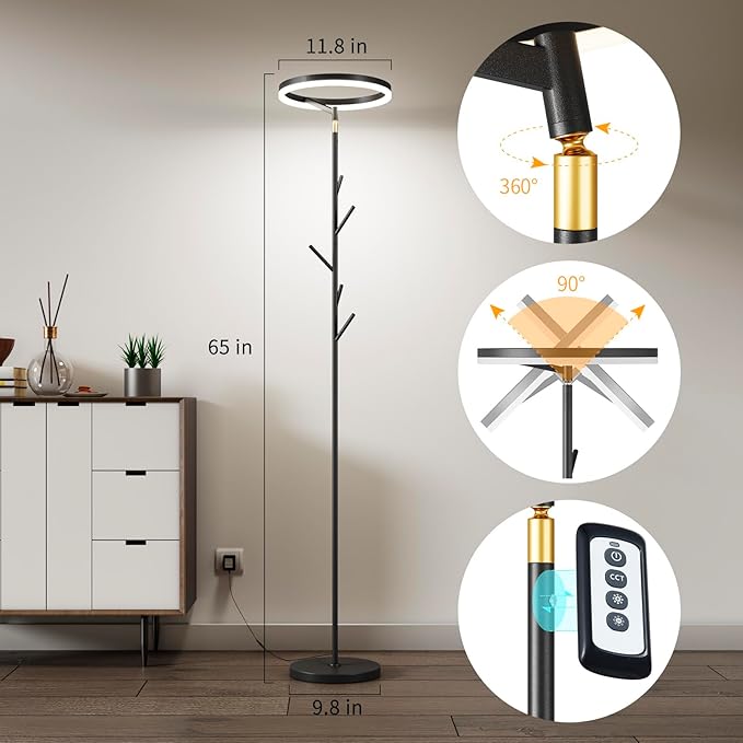 Innovative Floor Lamp, Floor Lamps for Living Room with Coat Rack, Floor Lamps with Stepless Adjust Color Temperatures & Brightness, Remote Control and Touch Control - LeafyLoom