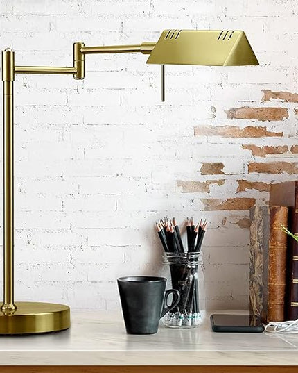 O'Bright LED Pharmacy Table Lamp, Full Range Dimming, 12W LED, 360 Degree Swing Arms, Desk, Reading, Craft, Work Lamp, ETL Tested, Antique Brass (Gold) - LeafyLoom