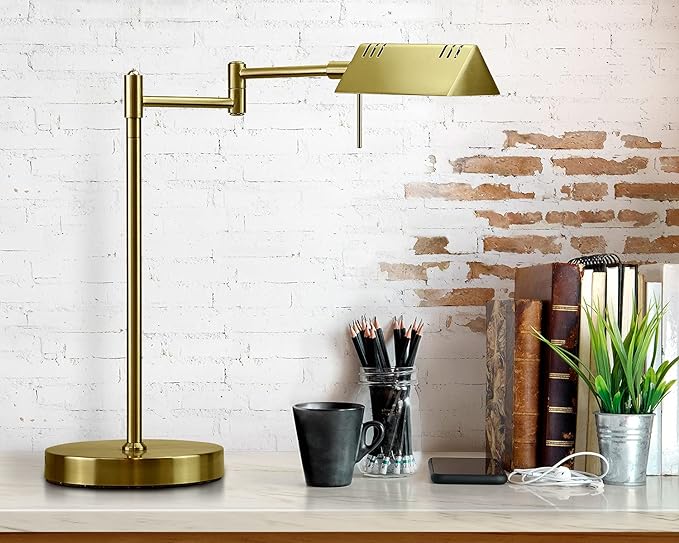 O'Bright LED Pharmacy Table Lamp, Full Range Dimming, 12W LED, 360 Degree Swing Arms, Desk, Reading, Craft, Work Lamp, ETL Tested, Antique Brass (Gold) - LeafyLoom
