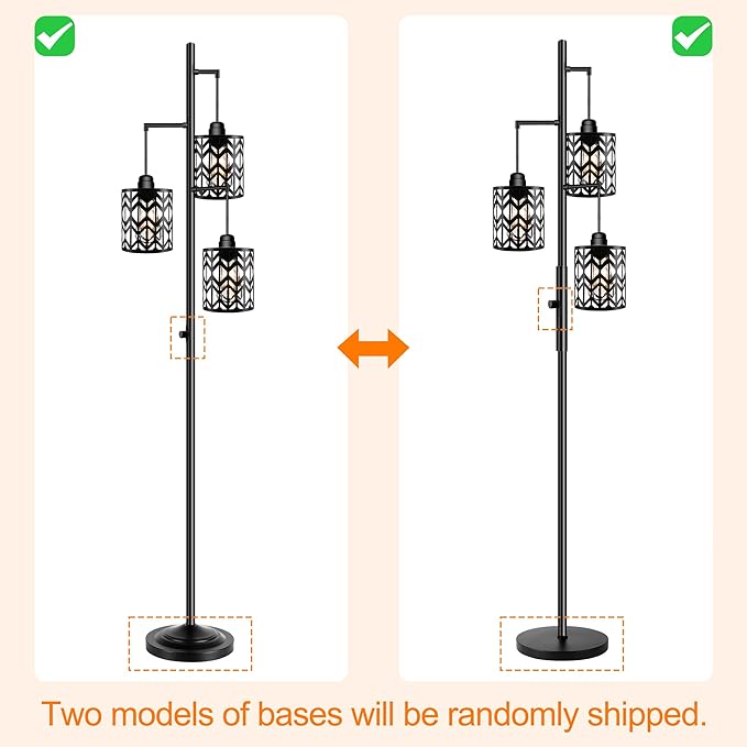 Dimmable Floor Lamp, Industrial Standing Floor lamp for Living Room, Tall Farmhouse Rustic lamp with 3 LED Bulbs, Tree Floor Lamp for Bedrooms, Living Room, Home Office, Metal, Black, 68" - LeafyLoom