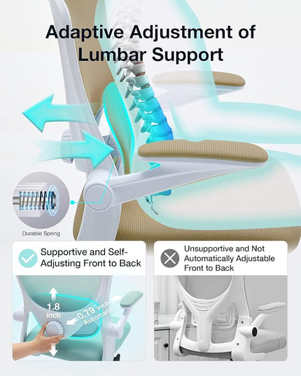 Ergonomic Office Chair with Tilt-Lock, Home Office Desk Chair with Auto Lumbar Support, High Back Mesh Desk Chair with Adjustable Headrest, Swivel Task Chair or Study Room Bedroom,Light Brown - LeafyLoom
